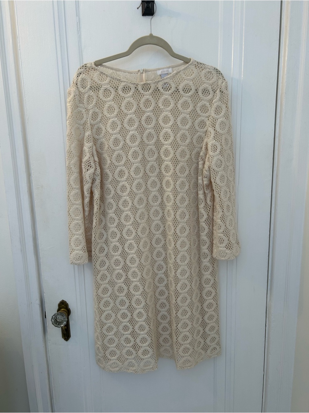 Chico's Cream Crochet Lace Long-Sleeve Dress